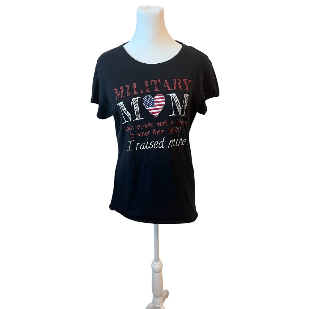 Military Mom Graphic T-Shirt Patriotic USA Flag‎ Hero Tee Top